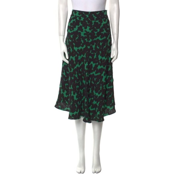 A.L.C. Silk Green & Black Abstract Print Asymmetrical Hem Midi Skirt Women's Siz - Picture 1 of 11